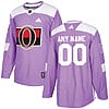 Custom Ottawa Senators Jersey Name And Number Purple Pink Hockey Fights Cancer Practice