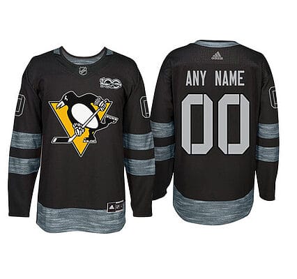 Custom Pittsburgh Penguins Jersey Name And Number 1917-2017 Black 100th Anniversary NHL