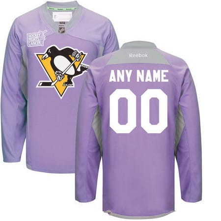 Custom Pittsburgh Penguins Jersey Name And Number Purple Pink Reebok Hockey Fights Cancer Practice