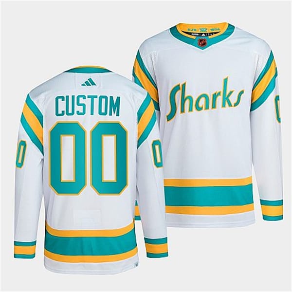 Custom San Jose Sharks Jersey Name And Number 2022 White Reverse Retro