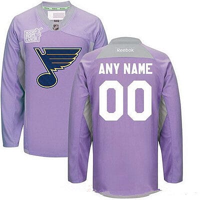 Custom St. Louis Blues Jersey Name And Number Purple Pink Reebok Hockey Fights Cancer Practice
