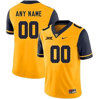 Custom West Virginia Mountaineers Jersey Name and Number NCAA College Football Yellow