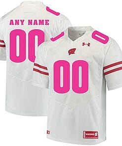 Custom Wisconsin Badgers Jersey Name and Number NCAA College Football White Pink