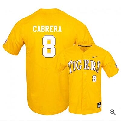 Daniel Cabrera Jersey #8 Lsu Tigers Baseball NCAA College Yellow Elite Alumni