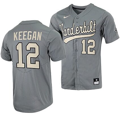 Dominic Keegan Jersey #12 Vanderbilt Commodores College Baseball Full-Button Grey