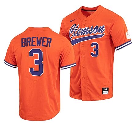 Dylan Brewer Jersey #3 Clemson Tigers Baseball NCAA College Full-Button Orange