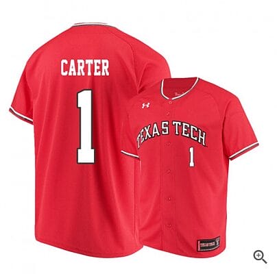 Dillon Carter Jersey #1 Texas Tech Red Raiders Baseball NCAA College Red Alumni