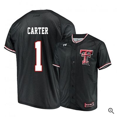 Dillon Carter Jersey #1 Texas Tech Red Raiders Baseball NCAA College Black Alumni
