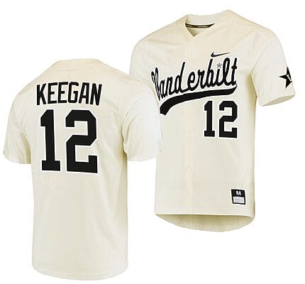 Dominic Keegan Jersey #12 Vanderbilt Commodores College Baseball Replica Cream