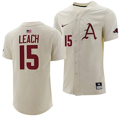 Dylan Leach Jersey #15 Arkansas Razorbacks College Baseball Full-Button Natural