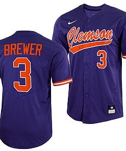 Dylan Brewer Jersey #3 Clemson Tigers Baseball NCAA College Full-Button Purple