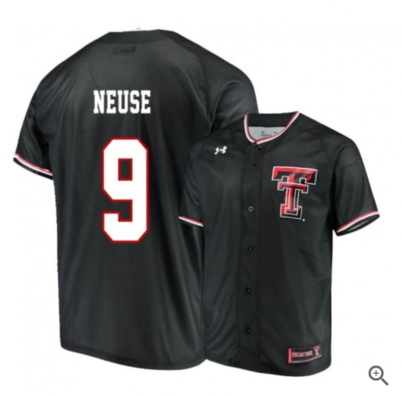 Dylan Neuse Jersey #9 Texas Tech Red Raiders Baseball NCAA College Black Alumni