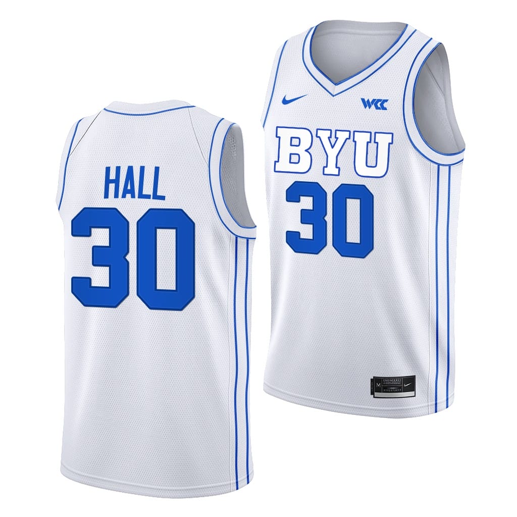 Dallin Hall Jersey #30 BYU Cougars College Basketball White
