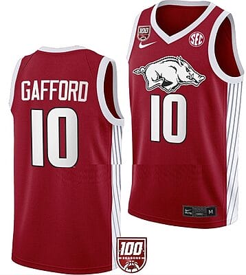 Daniel Gafford Jersey #10 Arkansas Razorbacks College Basketball 100 Season Red