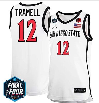 Darrion Trammell Jersey #12 San Diego State Aztecs College Basketball 2023 NCAA Final Four White