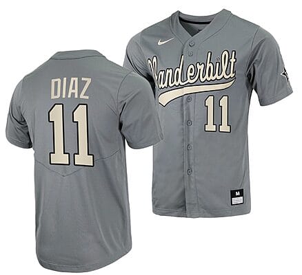 Davis Diaz Jersey #11 Vanderbilt Commodores College Baseball Full-Button Grey