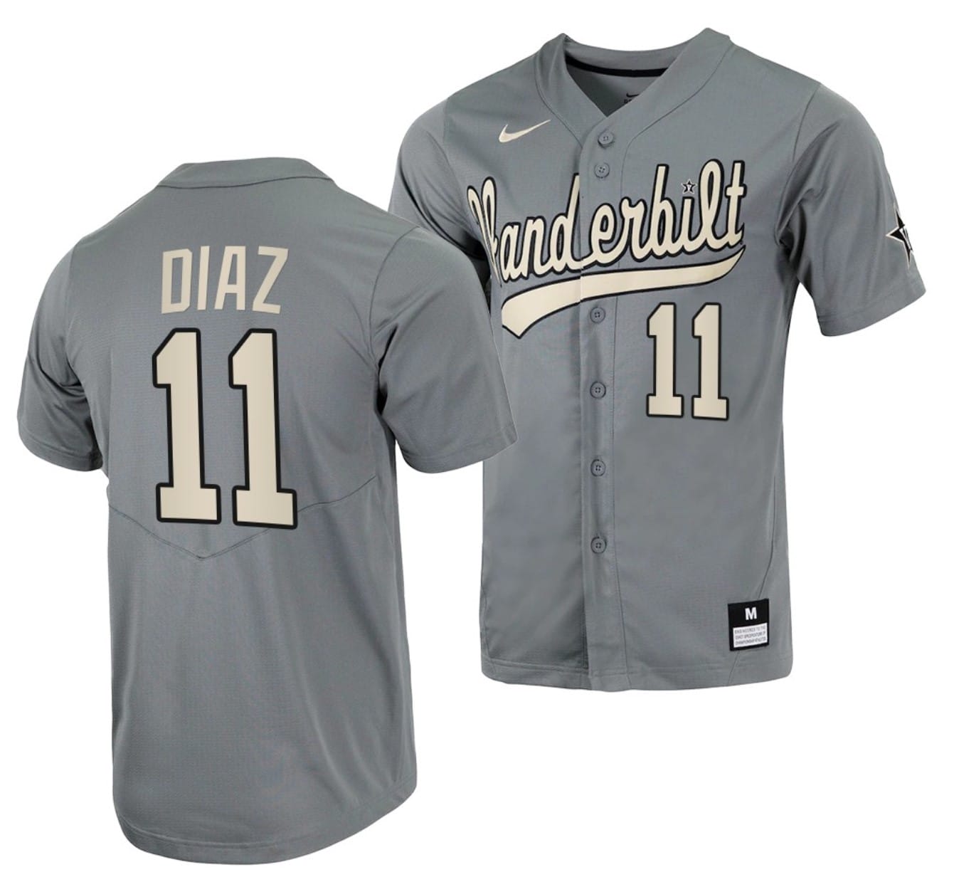 Davis Diaz Jersey #11 Vanderbilt Commodores College Baseball Full-Button Grey