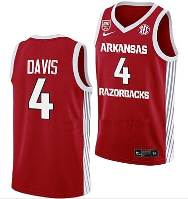 Davonte Davis Jersey #4 Arkansas Razorbacks College Basketball 100 Season Red