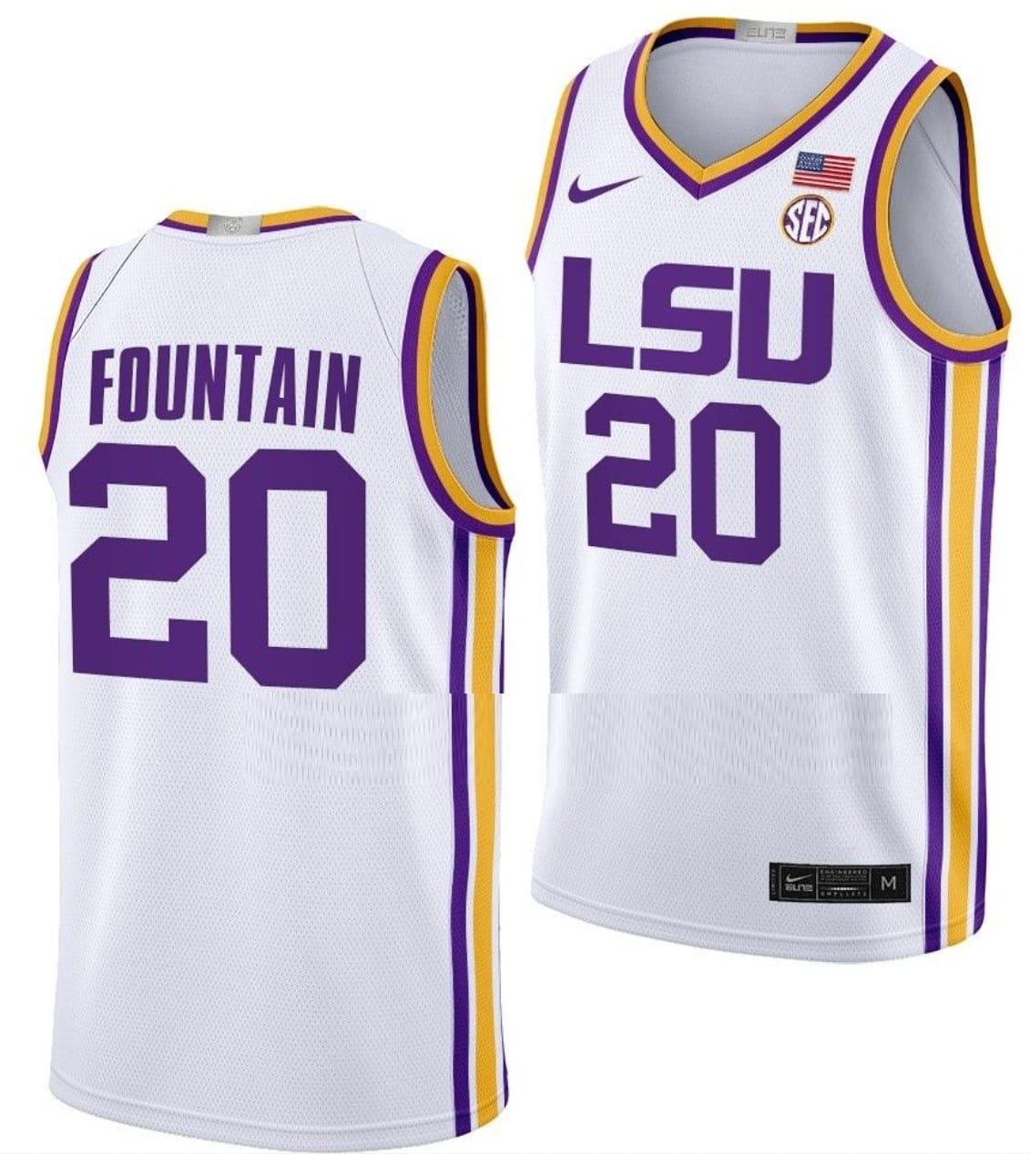 Derek Fountain Jersey #20 LSU Tigers College Basketball Limited White