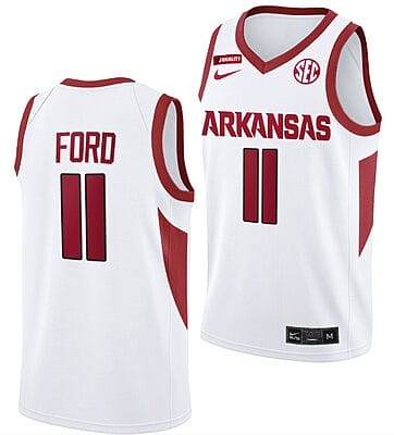 Derrian Ford Jersey #11 Arkansas Razorbacks College Basketball Equality White