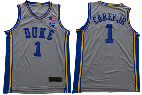 Carey Jr Jersey #1 Duke Blue Devils Basketball NCAA Basketball Grey