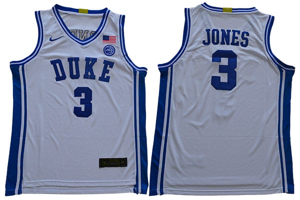 Jones Jersey #3 Duke Blue Devils Basketball NCAA Basketball Jersey New White