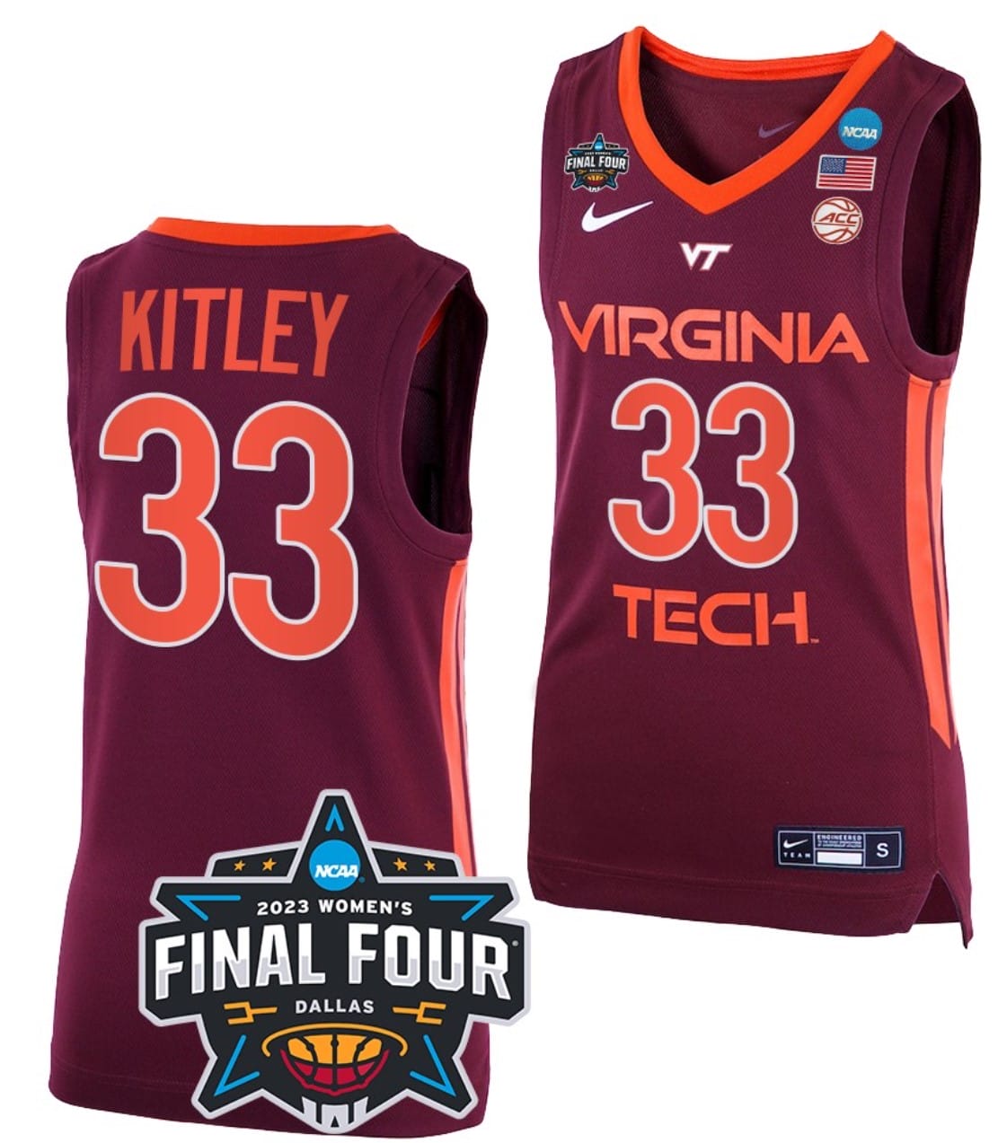 Elizabeth Kitley Jersey #33 Virginia Tech Hokies College Basketball 2023 NCAA Final Four Maroon