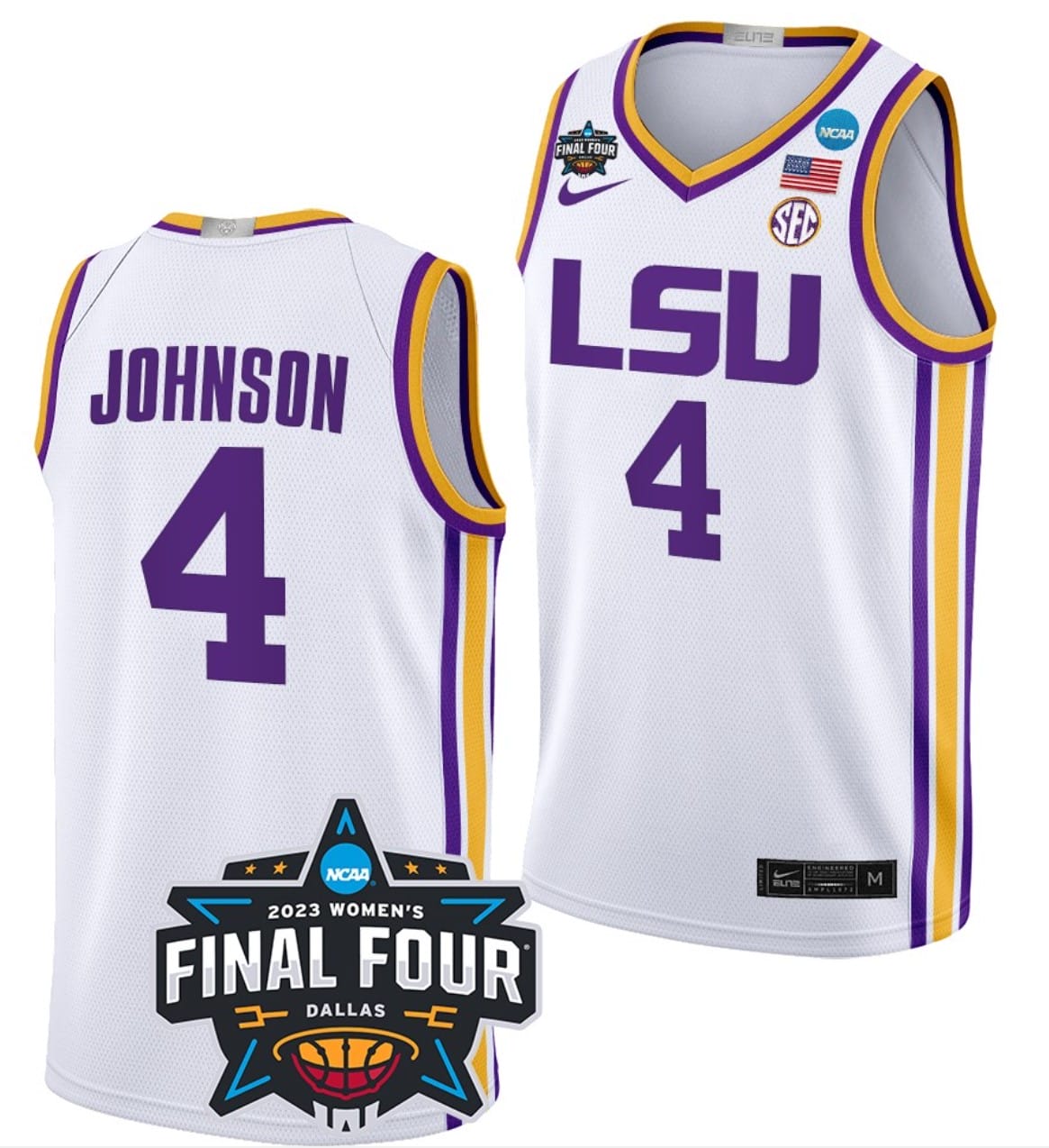 Flaujae Johnson Jersey #4 LSU Tigers College Basketball 2023 NCAA Final Four Garnet White