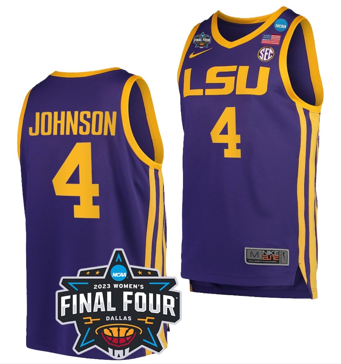Flaujae Johnson Jersey #4 LSU Tigers College Basketball 2023 National Championship Bound Purple