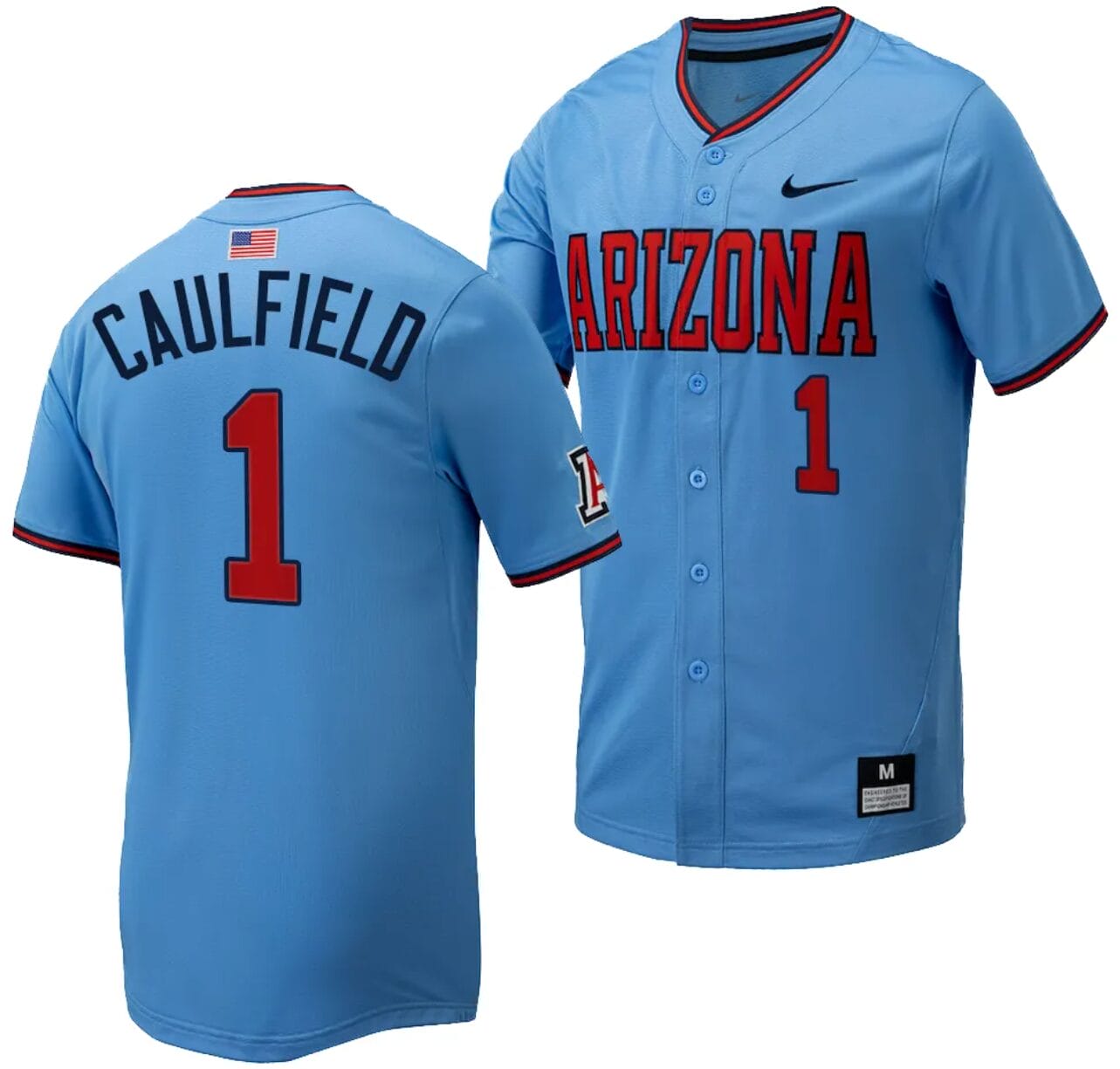Garen Caulfield Jersey #1 Arizona Wildcats Replica Baseball Full-Button Light Blue