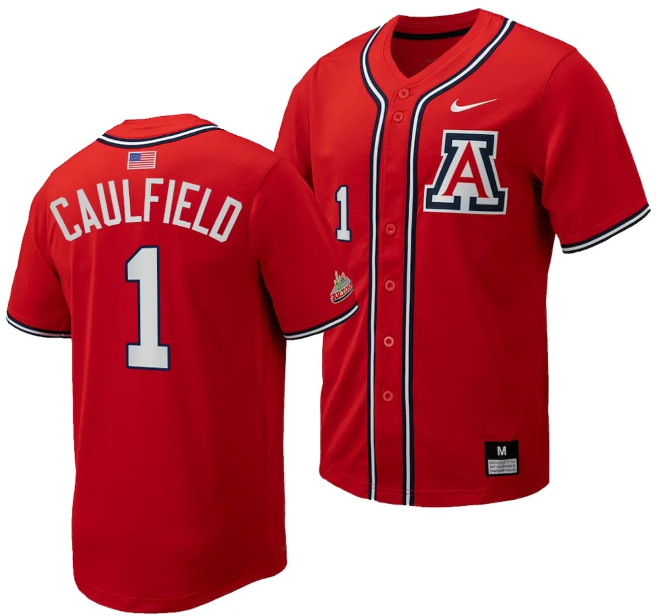 Garen Caulfield Jersey #1 Arizona Wildcats Replica Baseball Full-Button Red