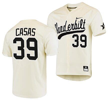 Gavin Casas Jersey #39 Vanderbilt Commodores College Baseball Replica Cream