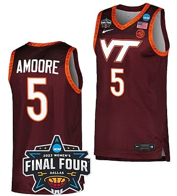Georgia Amoore Jersey Virginia Tech Hokies College Basketball 2023 NCAA March Madness Final Four Maroon #5