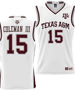Henry Coleman III Jersey #15 Texas Aggies NIL College Basketball Jersey Lightweight White