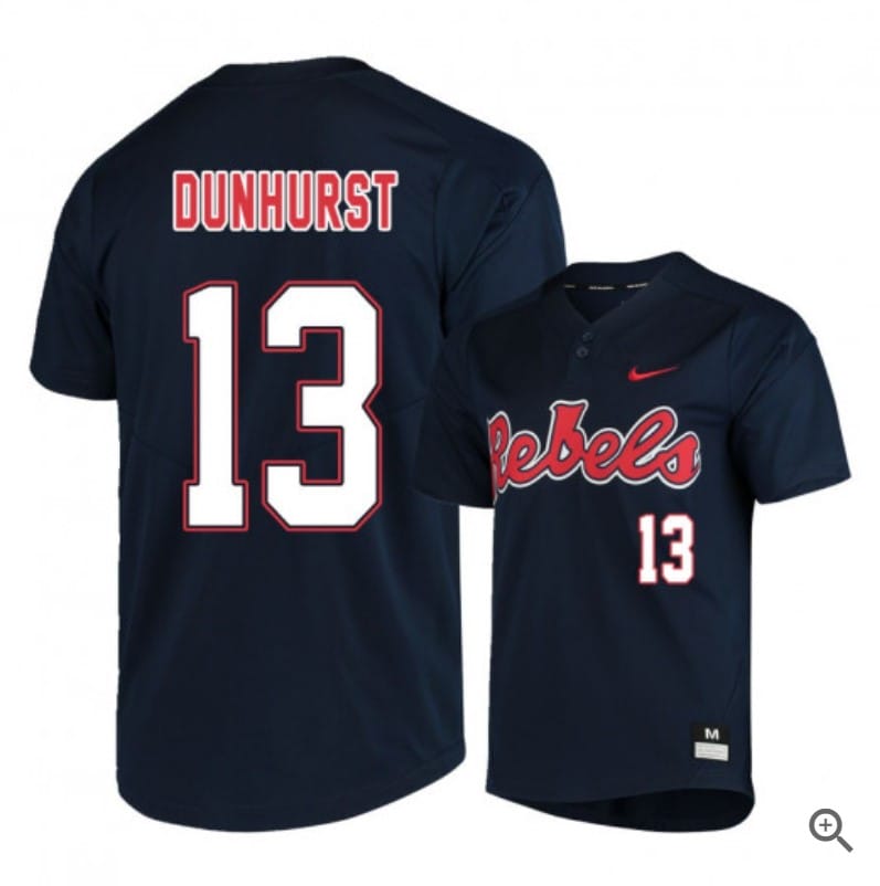 Hayden Dunhurst Jersey #13 Ole Miss Rebels Baseball NCAA College Black Alumni