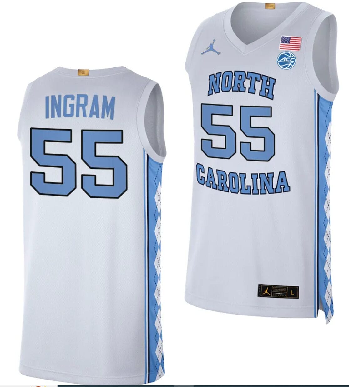 Harrison Ingram Jersey #55 North Carolina Tar Heels College Basketball White