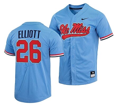Hunter Elliott Jersey #26 Ole Miss Rebels College Baseball Blue