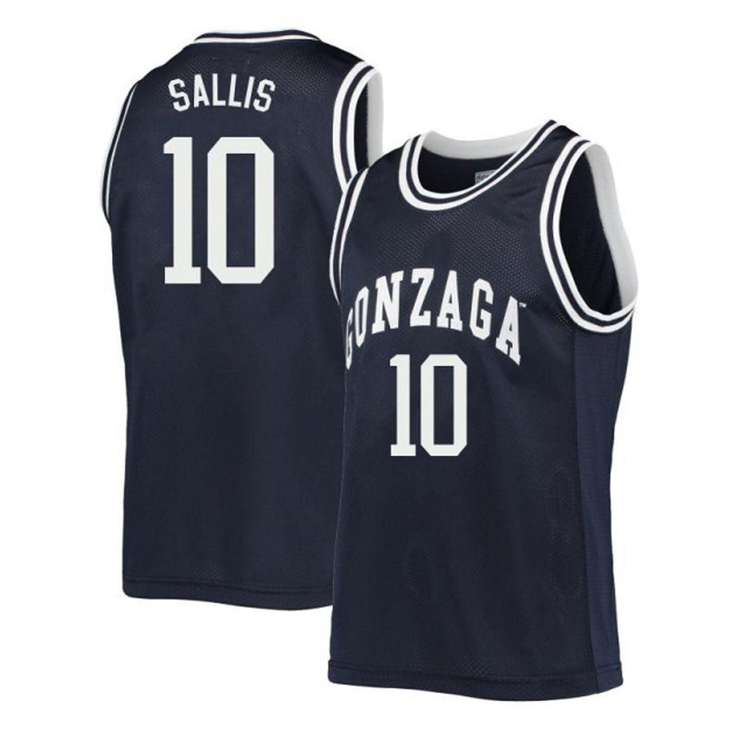 Hunter Sallis Jersey #10 Gonzaga Bulldogs College Basketball Navy