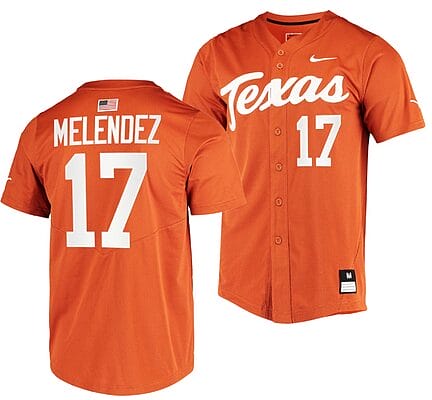 Ivan Melendez Jersey #17 Texas Longhorns College Baseball Full-Button Orange
