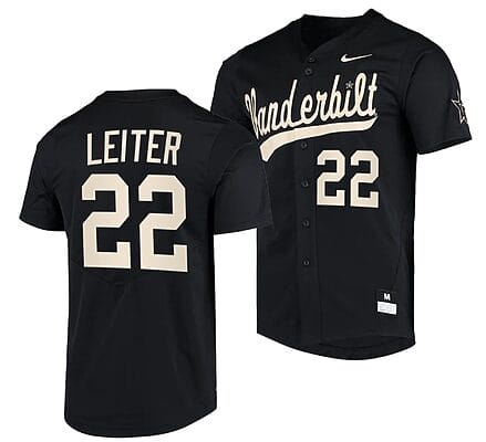 Jack Leiter Jersey Vanderbilt Commodores College Baseball Replica Black #22