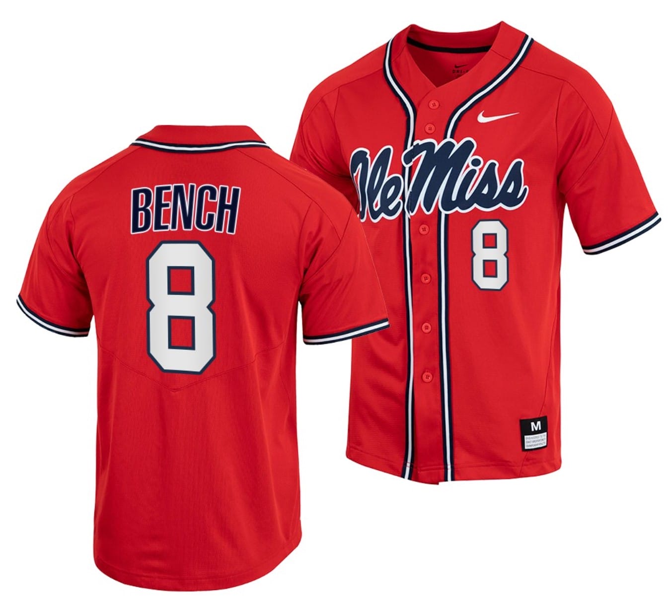 Justin Bench Jersey #8 Ole Miss Rebels College Baseball Red