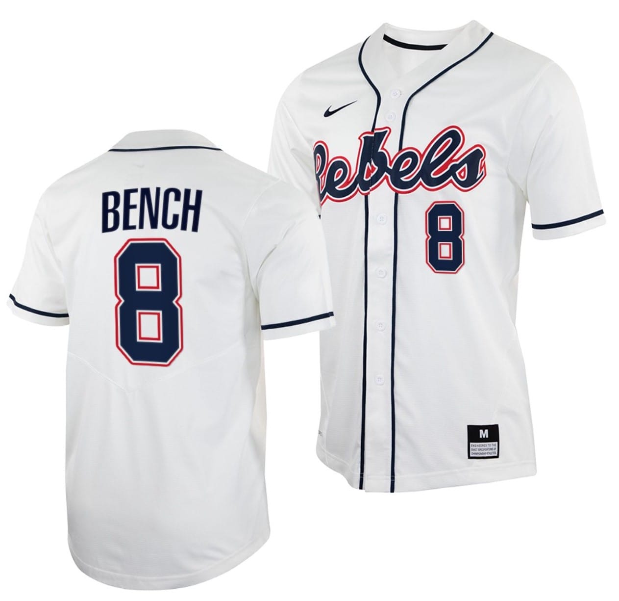 Justin Bench Jersey #8 Ole Miss Rebels College Baseball White
