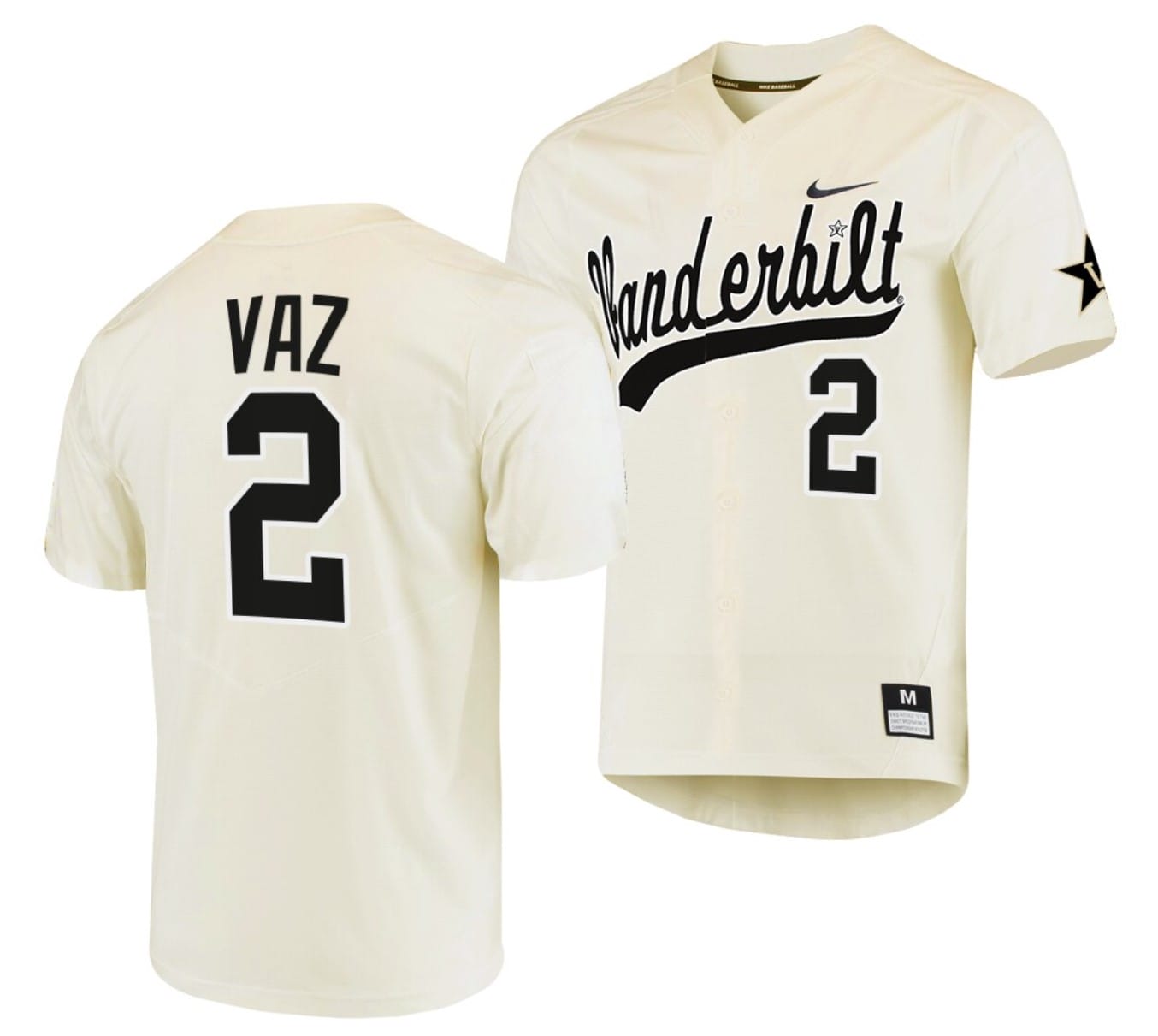 Javier Vaz Jersey #2 Vanderbilt Commodores College Baseball Replica Cream