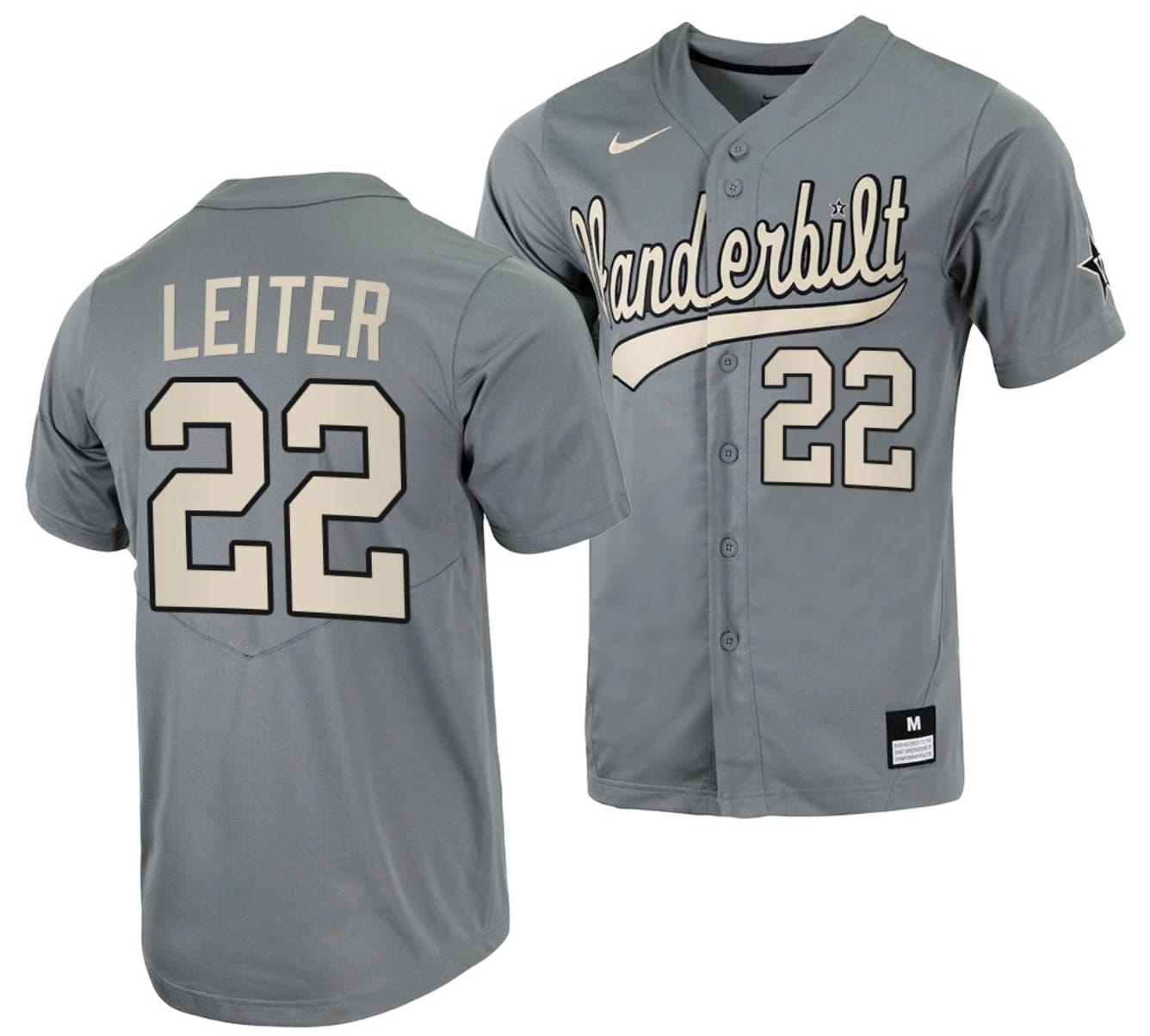Jack Leiter Jersey #22 Vanderbilt Commodores College Baseball Full-Button Grey