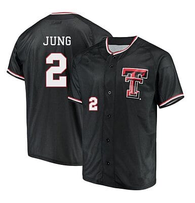 Jace Jung Jersey #2 Texas Tech Red Raiders Baseball Under Armour NCAA College Black Alumni