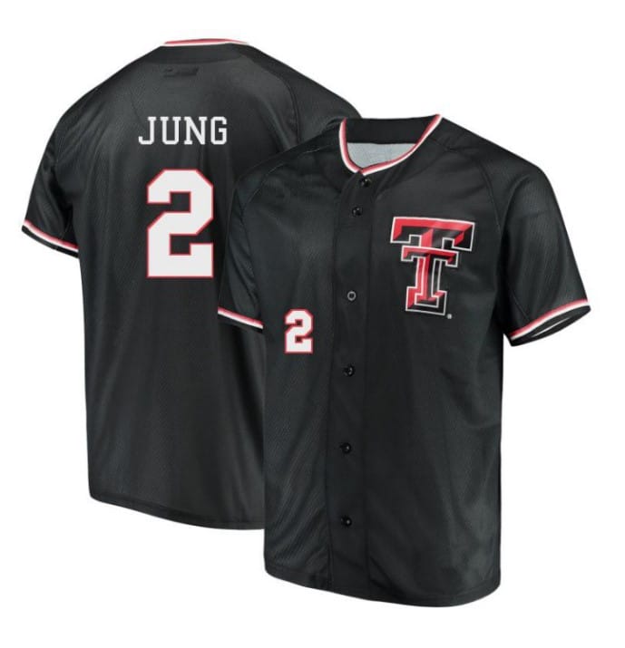 Jace Jung Jersey #2 Texas Tech Red Raiders Baseball Under Armour NCAA College Black Alumni