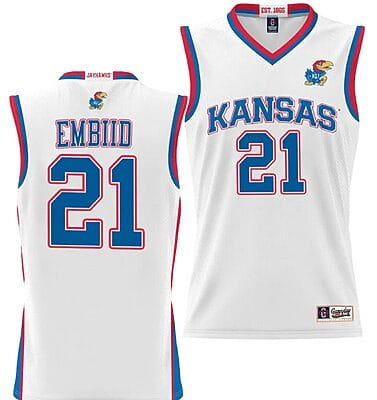 Joel Embiid Jersey #21 Kansas Jayhawks NIL College Basketball Lightweight White