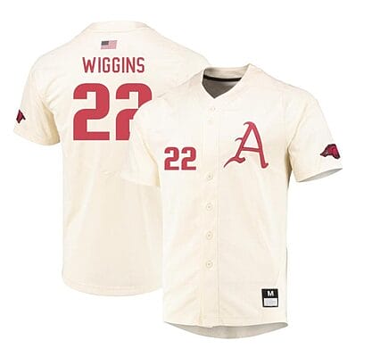 Jaxon Wiggins Jersey #22 Arkansas Razorbacks Baseball NCAA College Cream Alumni