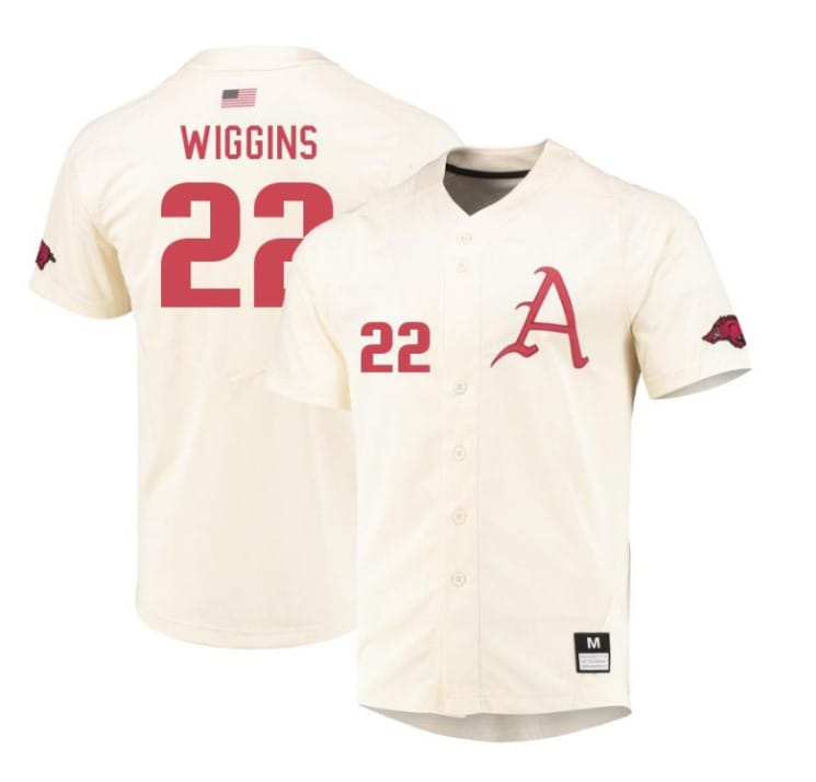 Jaxon Wiggins Jersey #22 Arkansas Razorbacks Baseball NCAA College Cream Alumni