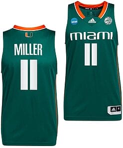 Jordan Miller Jersey #11 Miami Hurricanes 2023 NCAA March Madness Green College Basketball